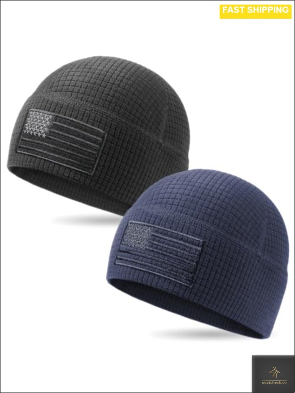 Waffle Grid Fleece Beanie Skull Cap Stretch Fit Outdoor Winter Hat